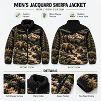 Veste zippée en polaire sherpa jacquard pour homme, motif animalier, style vintage, col montant, pour l'extérieur et l'hiver