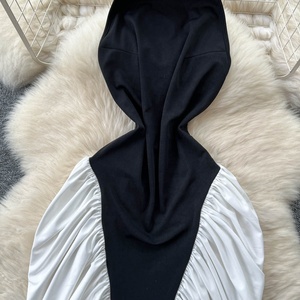 Moda Sexy uso diario <span class=keywords><strong>O</strong></span> cuello sin mangas espalda descubierta Color blanco y negro a juego Midi mujeres vestido Sexy - Product Image 6
