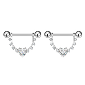 Set de 10 Pares de Piercings para Pezón de Acero Inoxidable 316L Plateado para Niños, con un Corazón y Ocho Circonitas, Bonito Regalo - Product Image 2