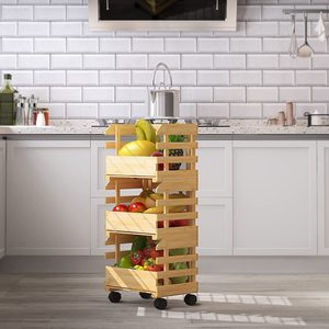 Kartoffel- und Zwiebel-Aufbewahrungswagen, <span class=keywords><strong>3</strong></span>-stöckiger Obstkorb mit Rollen, Gemüseaufbewahrung für Küchenboden Bambus-Obstkorb-Ständer - Product Image 4