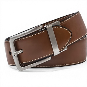 Cinturón Equipro de Cuero Vacuno Marrón Ecológico de 3.5cm, Reversible, con Hebilla Rectangular de Aleación y Costuras en Contraste, Estilo Casual - Product Image 1