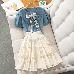 Conjunto <span class=keywords><strong>de</strong></span> <span class=keywords><strong>Ropa</strong></span> <span class=keywords><strong>de</strong></span> Punto <span class=keywords><strong>de</strong></span> Moda <span class=keywords><strong>de</strong></span> 2 Piezas para Niños, Verano 2026, Camiseta <span class=keywords><strong>de</strong></span> Manga Corta con Parches Bonitos + Conjunto <span class=keywords><strong>de</strong></span> Falda - Product Image 1
