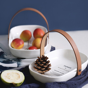 Plateau à fruits ovale créatif en céramique et cuir, personnalisable, plateau à fruits secs moderne et minimaliste, plateau à fruits de style nordique. - Product Image 2
