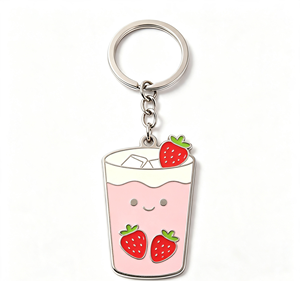 Custom Strawberry Milk Tea Enamel Keychain Zinc Alloy Metal Key <b>Ring</b> <b>Cartoon</b> Gift Pendant - Product Image 3