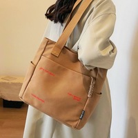 Sacs fourre-tout en toile de coton réutilisables pour les courses, avec logo personnalisé, motif de lettres, nouveau style, avec poche et fermeture éclair, pour femmes et étudiantes