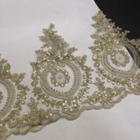 Garniture de dentelle de cordon de broderie de bord d'or de vente chaude avec des paillettes LT2474B