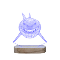 Vente chaude forme ovale base en bois led veilleuse bois de hêtre acrylique 3d lampes petites veilleuses pour la maison