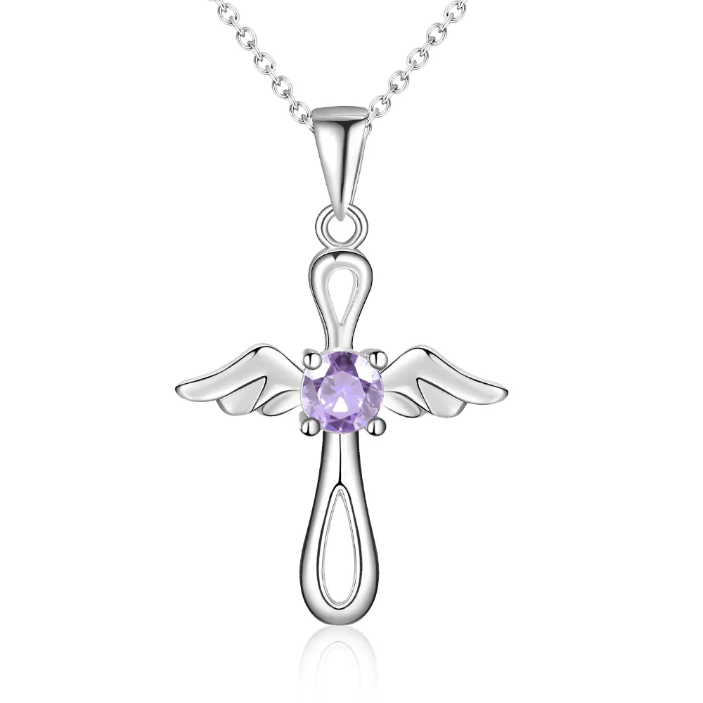 Collana di perle incrociate acquamarina gioielli Zhefan collana di ametista viola cz farfalla 925 in argento sterling collana con ciondolo a croce