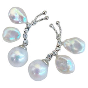 22577 DIY <b>Pearl</b> Accessories S925 <b>Silver</b> Earnail Empty Tray Butterfly <b>Silver</b> Jewelry <b>Earrings</b> with 4-9mm Round Beads - Product Image 5