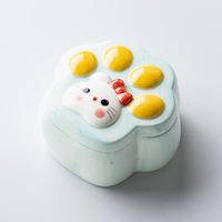 Boîte de rangement pour bijoux en forme de patte de chat de dessin animé avec couvercle, délicate décoration de bureau en céramique et cadeau