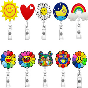 Nuovo fermacarte retrattile del produttore con ciondolo a forma di sole arcobaleno, cuore, fiore, <span class=keywords><strong>emoji</strong></span> in morbida gomma, clip per badge identificativo da lavoro, facile da estrarre - Product Image 5