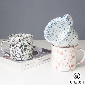 Taza <span class=keywords><strong>de</strong></span> esmalte <span class=keywords><strong>de</strong></span> cerámica Taza <span class=keywords><strong>de</strong></span> camping 400 ml Efecto moteado Logotipo <span class=keywords><strong>de</strong></span> color personalizado Muy bienvenido <span class=keywords><strong>para</strong></span> uso diario Tienda Café Oficina - Product Image 1