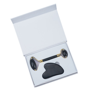 Hongyu-334 HongYu 100% Natural Handheld hitam Obsidian Rose Jade <span class=keywords><strong>Roller</strong></span> Gua Sha kecantikan pijat wajah untuk disesuaikan wajah - Product Image 1
