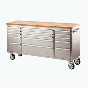 Hyxion عربات يدوية الفولاذ المقاوم للصدأ 72 بوصة صندوق أدوات المطاط الخشب العمل أعلى مع الاستخدام المنزلي - Product Image 5