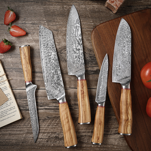 Juego de <span class=keywords><strong>cuchillos</strong></span> de Chef japonés de madera de olivo, 5 uds., acero damasco Vg10, 67 capas, acero al carbono, Chef Santoku, juego de <span class=keywords><strong>cuchillos</strong></span> universales - Product Image 2