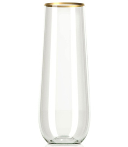 Copas de champán de plástico transparente, inastillables, desechables, con borde dorado de 9OZ