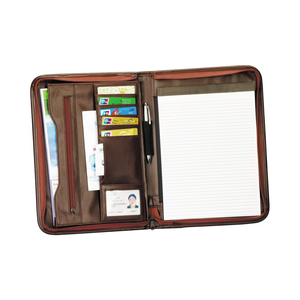 OEM de alta calidad <span class=keywords><strong>A4</strong></span>/A5 <span class=keywords><strong>PU</strong></span> cuero Conferencia cartera carpeta con cremallera <span class=keywords><strong>A4</strong></span> Bloc de notas pluma caso Tablet Padfolio archivo bolsillos fábrica - Product Image 1