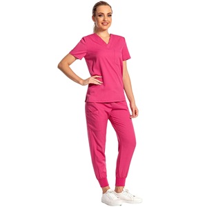 Women Hospital Scrub Set Moisture Wicking Stretch Knitted Split Uniform For Medical Work - Product Image 4
