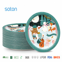 Assiettes en papier jetables imprimées avec des animaux de la forêt mignons pour Noël, personnalisées par Soton, biodégradables, ensemble de vaisselle pour fête, vente directe du fabricant