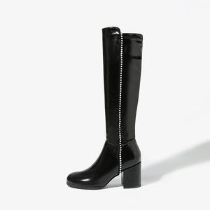 Robe d'automne à bout carré élastique, mollet large, haute avec fermeture éclair latérale, <span class=keywords><strong>bottes</strong></span> <span class=keywords><strong>hautes</strong></span> d'hiver en fourrure <span class=keywords><strong>pour</strong></span> femmes, au-dessus du genou - Product Image 6