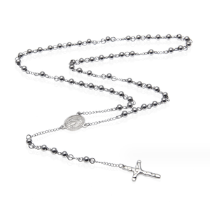 Collier <span class=keywords><strong>chapelet</strong></span> en perles de 6mm pour hommes Collier <span class=keywords><strong>chapelet</strong></span> en acier inoxydable hip hop religieux chrétien Vierge Marie Jésus sur croix - Product Image 4