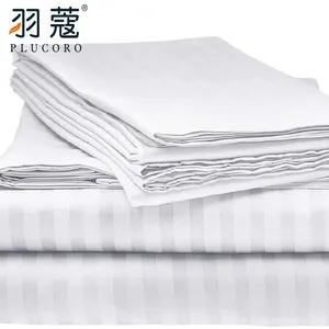 White Hotel Bed Linen 80% Cotton And 20% Polyester 60S Satin Stripe White Bedding Hilton 3cm Stripe Hotel Linen Set