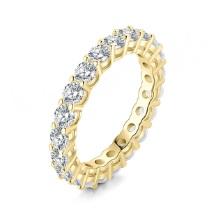 Anillo de Eternidad con Diamantes de Corte Redondo Chapado en Oro de 14K, Anillo de Bodas para Mujer, Joyería con Piedras Preciosas - Product Image 3