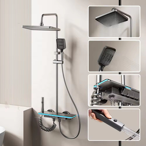 Laiton acier inoxydable pluie gris colonne de douche mitigeur robinet Chrome Piano clé salle de bain ensembles Jet Massage pulvérisation vanne en céramique - Product Image 4