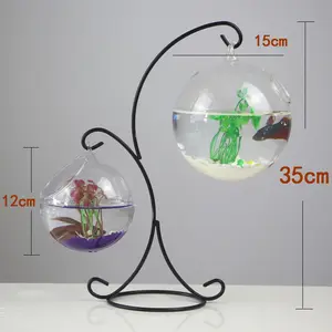 Wholesale of Transparent Glass Small Fish Tanks by Manufacturers Iron Hanging Goldfish Tanks for Residential Decoration