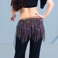 Pañuelo de cintura para danza del vientre con borlas de pedrería coloridas y cinturón de cintura con diamantes brillantes, accesorio para entrenamiento dinámico y espectáculos