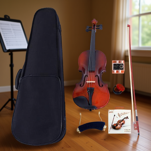 Violon acoustique Glarry taille 3/4 en bois verni avec étui, archet, colophane, cordes, accordeur et accessoires pour instruments à cordes - Product Image 2