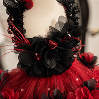 Robe de luxe personnalisée pour chien, rouge et noir, avec appliques florales 3D, en tulle superposé, pour fête, petite taille, jupe pour chiot, robe OEM, vente en gros