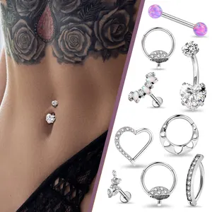 G23 cristal CZ titane astm f136 nombril bouton Labret nez oreille tragus Piercing nombril anneau bijoux de corps