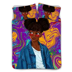 Juego de ropa de cama con estampado a la demanda para niñas, Sábana estampada de lujo con diseño moderno de Arte Negro para Niñas Africanas, funda nórdica, edredón