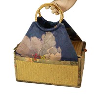 Sac de cérémonie du thé portable en bambou laqué tissé à la main, style chinois durable - Boîte de rangement vintage Magnolia Rêve d'automne Zen
