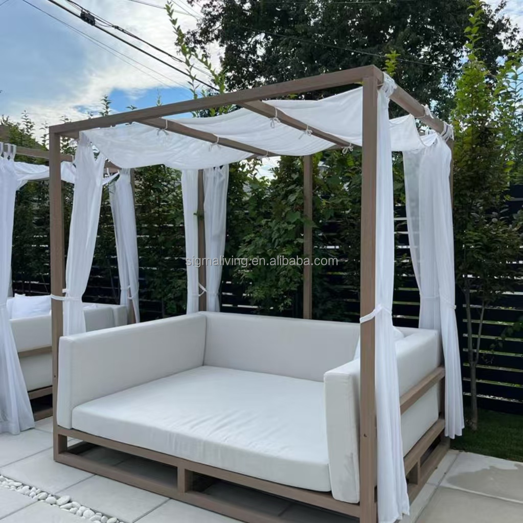 Outdoor Beach Pool Furniture Day Beds With Canopy Modern Solid Teak Wood Day Bed Sun Beds Beach Lounger