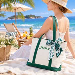Personalized Canvas Shopper <b>Bag</b> with Embroidered Name or <b>Initials</b>, Inner Pocket, Bridesmaid Wedding Birthday <b>Beach</b> Commuter Gift - Product Image 5