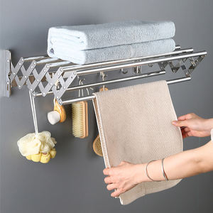 Support mural large accordéon antirouille étendoir à <span class=keywords><strong>linge</strong></span> rétractable 7 tiges de suspension décalées et cinq crochets porte-<span class=keywords><strong>linge</strong></span> - Product Image 5