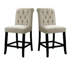 Ensemble de meubles de salle à manger de style rustique DB 2 chaises de petit déjeuner de cuisine tuftées en tissu chenille beige à hauteur de comptoir - Product Image 6