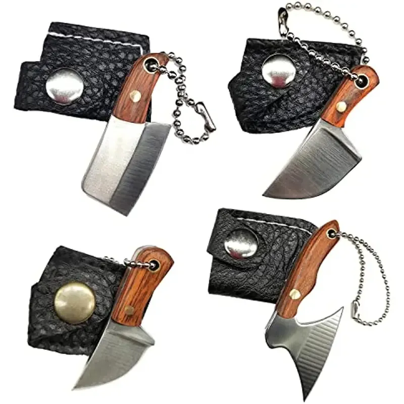 Set pisau saku Damaskus Mini, Aksesori liontin Portabel-Set pisau EDC untuk Pembuka paket, pisau bentuk kapak & pisau kecil