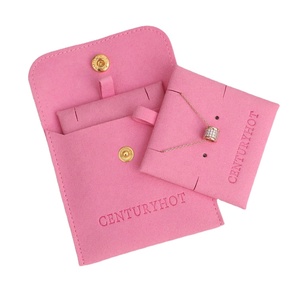 Sac à bijoux en velours rose pêche avec bouton pression en microfibre pour ranger des colliers et des pendentifs pochette de conteneur de luxe - Product Image 1