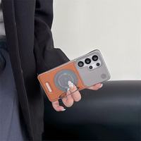 Étui de téléphone magnétique en cuir PU sans bordure de luxe pour Samsung S26 S25 S24 S23 S22 Ultra avec protection à 360° °   Coque arrière avec support anneau