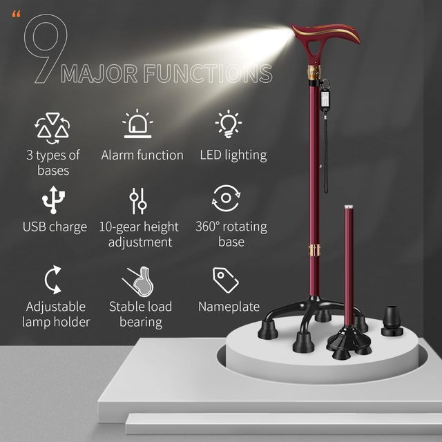 Smart LED Light Walking Cane for Men and Women Telescopic Adjustable Seniors' Stick USB Direct Charge One Cane Three Benefits