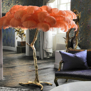 Lampadaires couleur corail décoration salon argent comptant Fengshui or jeune arbre lampes branche autruche plume <span class=keywords><strong>lampadaire</strong></span> - Product Image 1