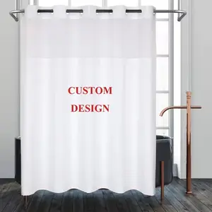 Sublimación personalizada impresa sin gancho poliéster impermeable blanco cortinas de ducha para Baño