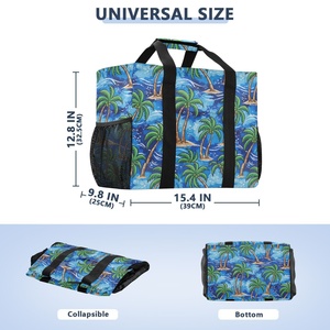 Colorful Tropical Palm Print <b>Large</b> Wide-open Foldable Summer <b>Beach</b> Utility <b>Bag</b> Collapsable <b>Beach</b> Tote Dust <b>Bag</b> with Mesh Pockets - Product Image 3