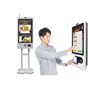 Cratly 27 Zoll Bildschirm bestell ticket Selbstbedienung kiosk Ständer Wand kiosk mit Thermo drucker