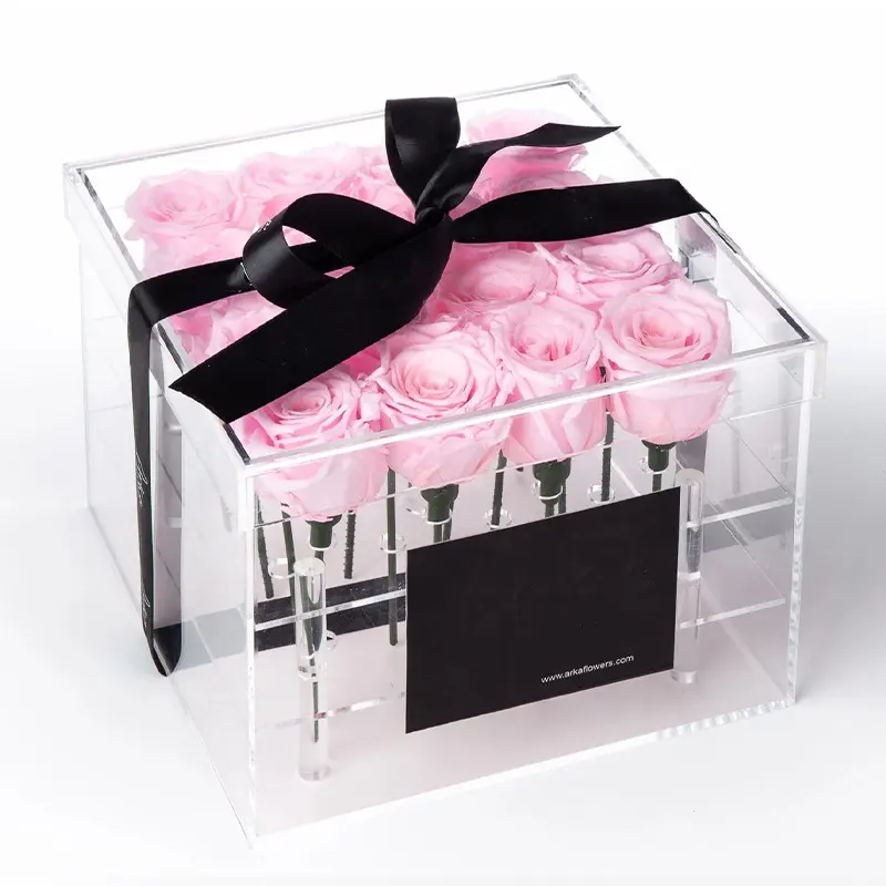 Uxury-bandeja de regalo de rosas en el interior, diseño de moda eterno para cajas de embalaje de flores, caja de acrílico