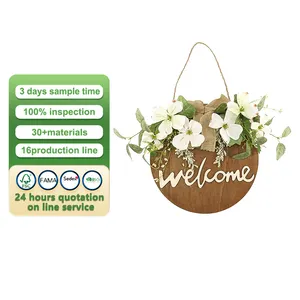 Farmhouse Outdoor White Phalaenopsis wreath Welcome Sign for Round Wooden Hanging Sign