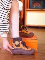 Bottes de sport à plateforme pour femme automne-hiver, tige en PU, col extensible tricoté thermique, design à lacets, respirantes, pour l'extérieur